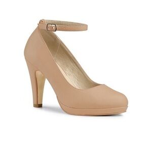 Nude Round Toe High Stiletto Heels Ankle Strap Pumps Size 8.5